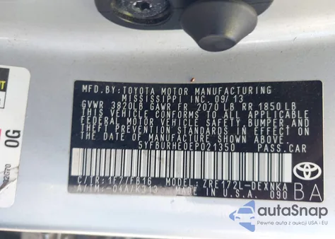 2014 Toyota Corolla Le from USA, damaged, VIN 5YFBURHE0EP021350